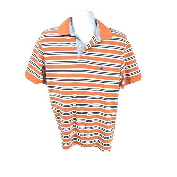 Brooks Brothers Mens Polo Shirt Short Sleeve Peach Blue Stripe - Picture 12 of 12